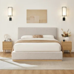 Modern Boucle Upholstered Headboard Platform Bed