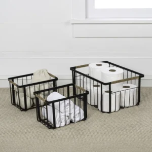 Henley Vintage Farmhouse Handmade Wire Metal Nesting Storage Baskets with Jute Wrapped Handles